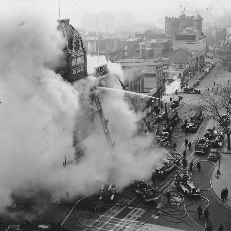 Historical Photo of the Hahn Shoe Store Fire in 1957
